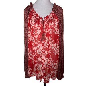 Free People Hendrix Boho Floral Long Sleeve Sheer Peasant Blouse Size L